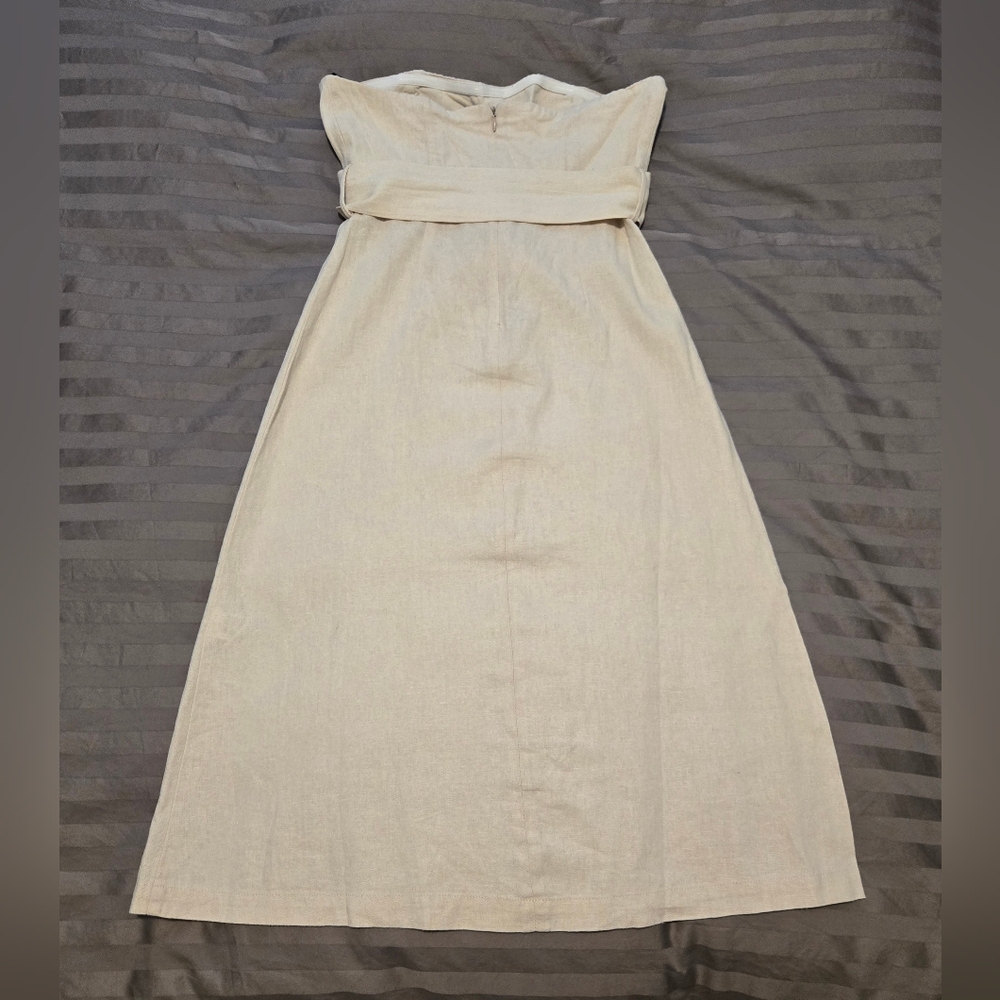 Forever 21 Cream Strapless Linen Midi Dress with Belt. Size S. - Picture 5 of 11